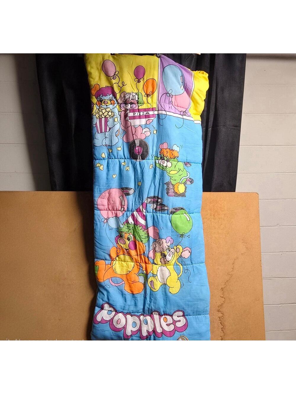 Vtg 80s Popples Sleeping Bag Blanket Cartoon Kid Sleepover Birthday Rare Design